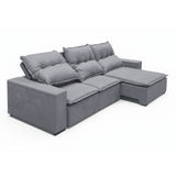 Sofá extensible de 3 cuerpos, con tela lino y de 3 cuerpos en 3/4 extendido.