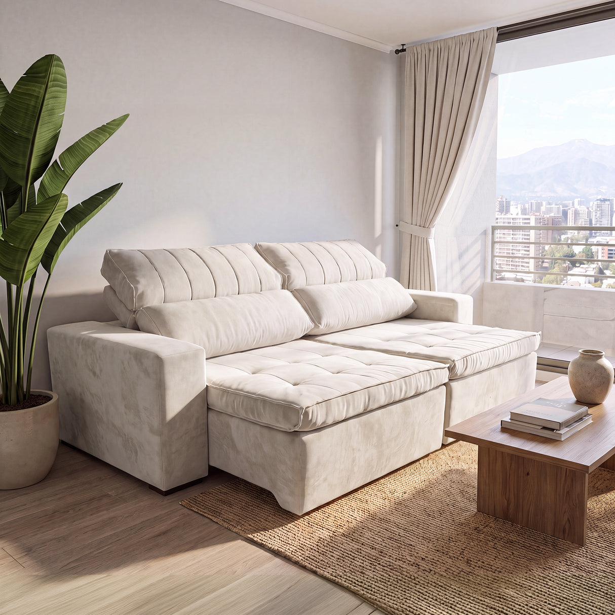Sofá 2 cuerpos Toquio Tela Beige - 2.44m