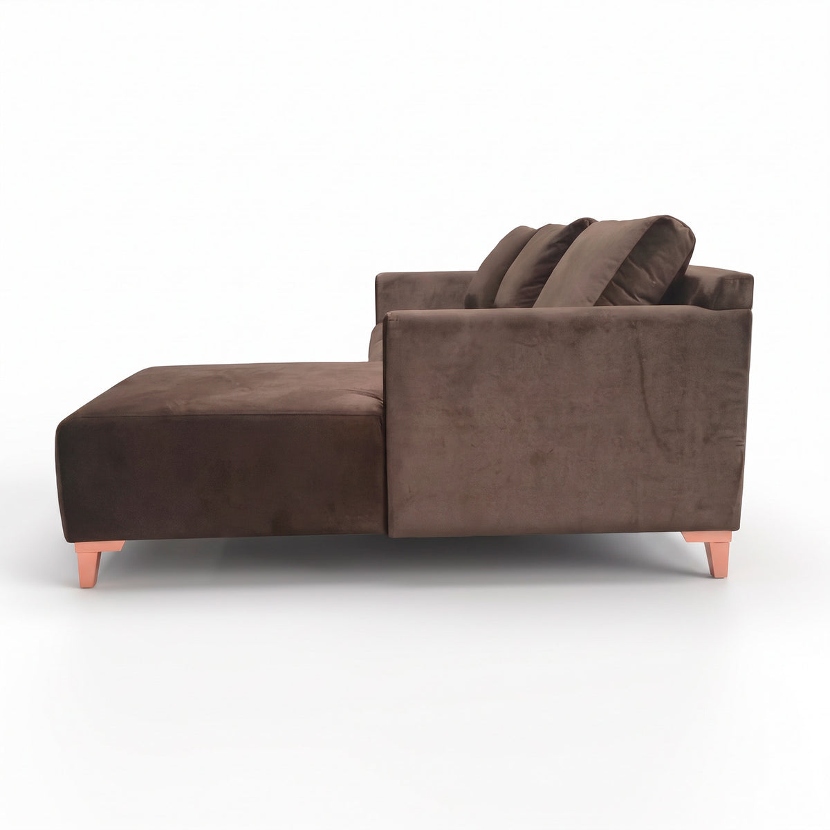 Sofá Arami con chaise longue derecho Tela marrón oscuro - 2.45mt stock