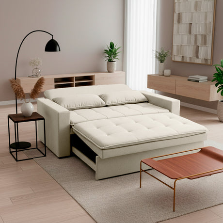 Sofá cama 2 cuerpos Londres con tela chenilla color beige claro