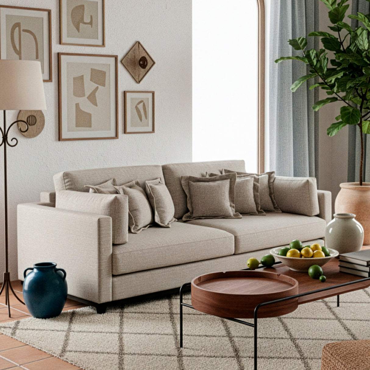 Sofá de 2 cuerpos de tela lino