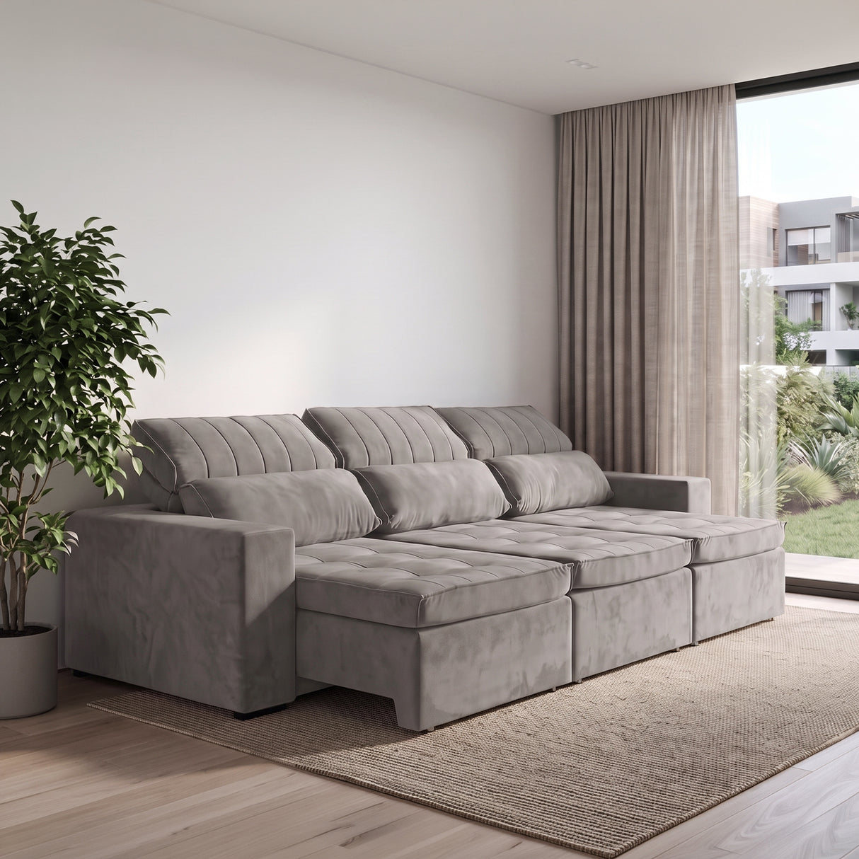 Sofá 3 cuerpos Toquio Tela Marrón Grisáceo - 2.84m