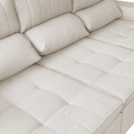 Sofá extensible y reclinable de 3 cuerpos tela chenille color crema