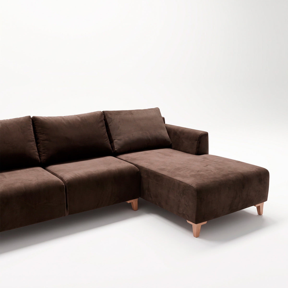Sofá Arami con chaise longue derecho Tela marrón oscuro - 2.45mt stock