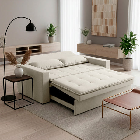 Sofá cama 2 cuerpos Londres con tela chenilla color beige claro