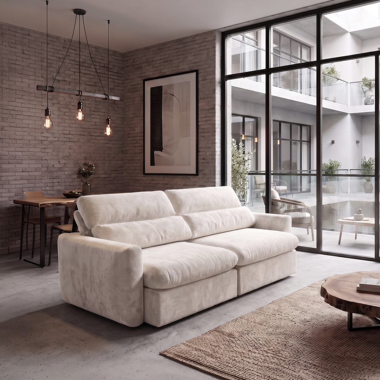 Sofá 2 Cuerpos Paris Tela Beige - 2.54m