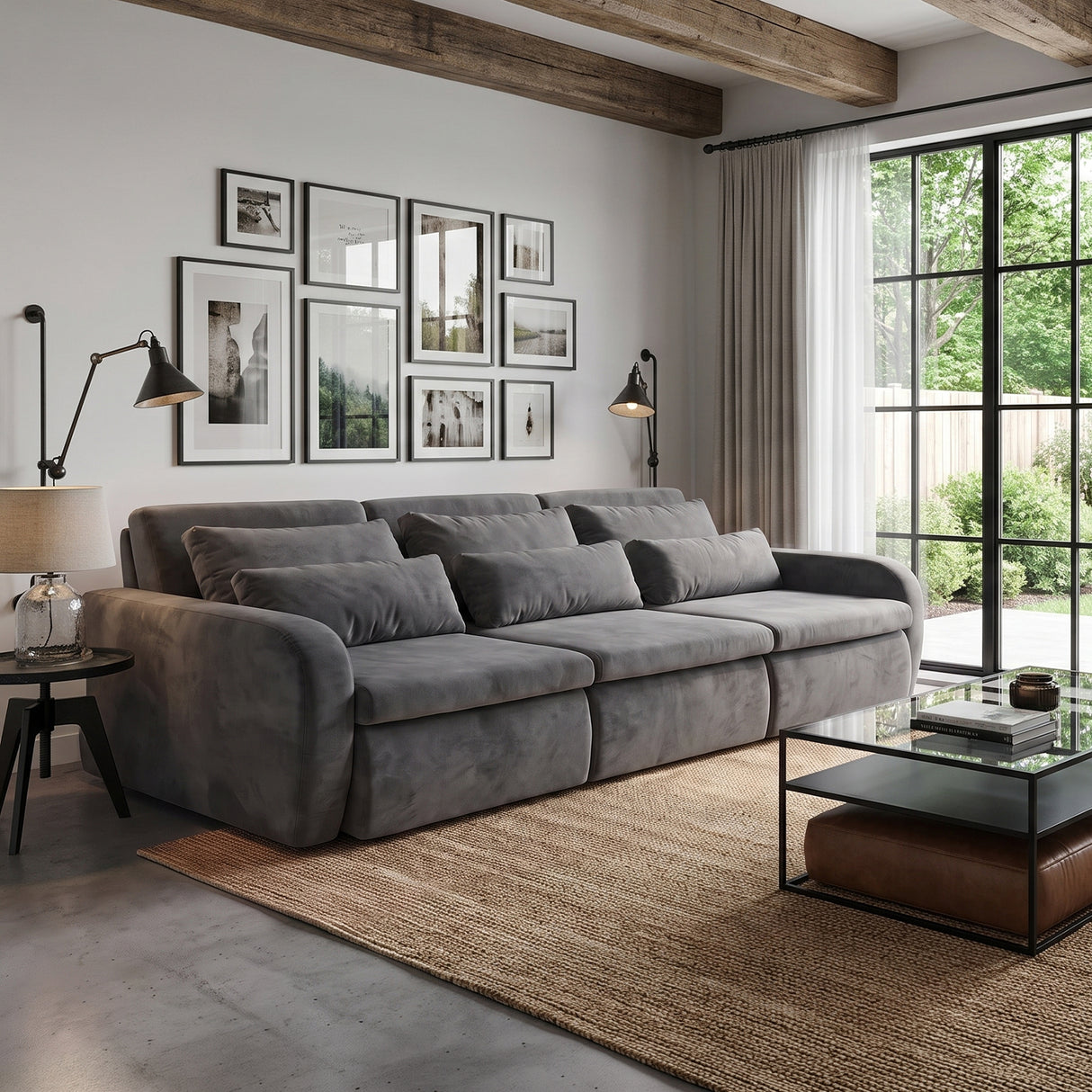 Sofá 3 cuerpos Zurich Tela Gris oscuro - 2.98m