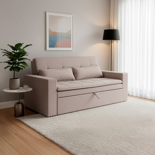 Sofá cama 2 cuerpos Londres con tela chenilla color café claro