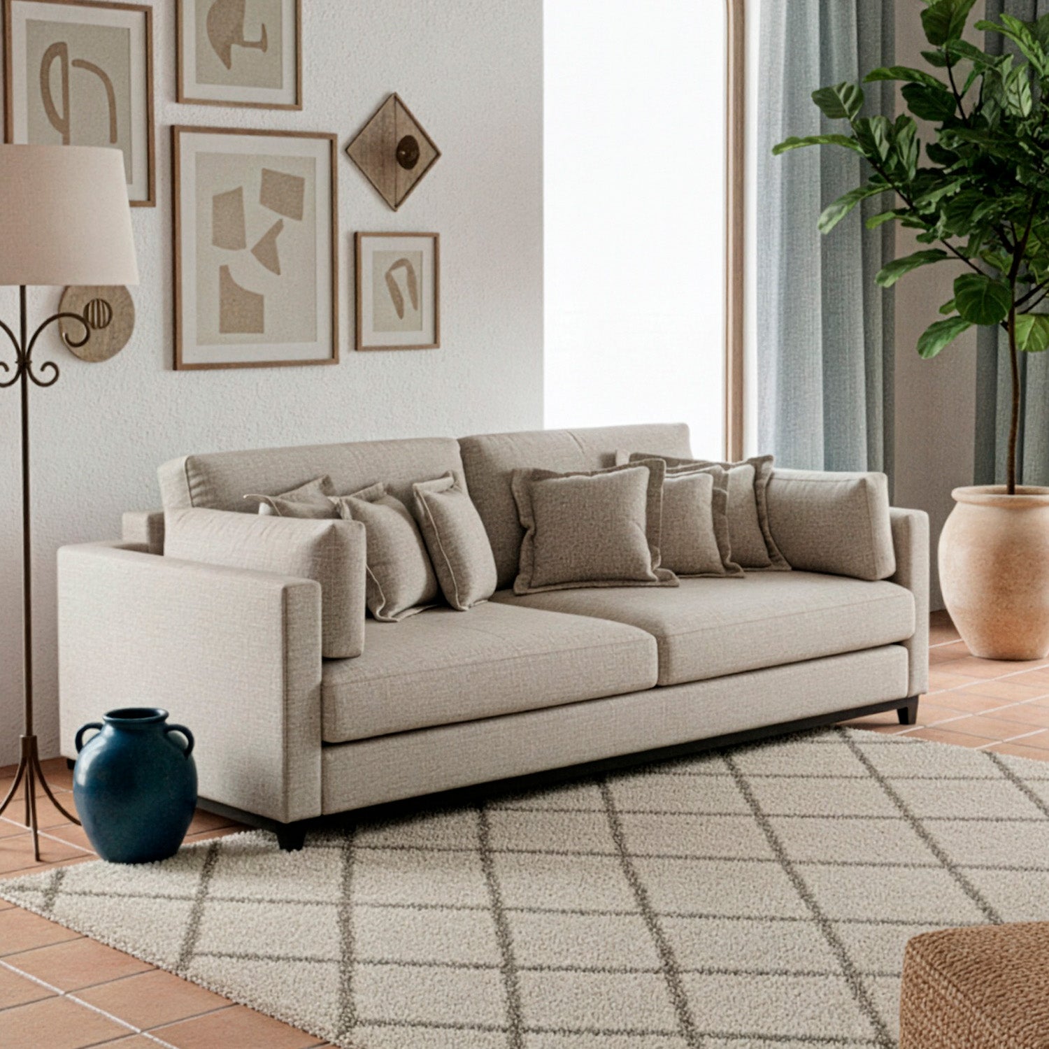 Sofá de 2 cuerpos de tela lino
