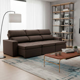 Sofá extensible de 3 cuerpos con tela de tercipelo color café  oscuro