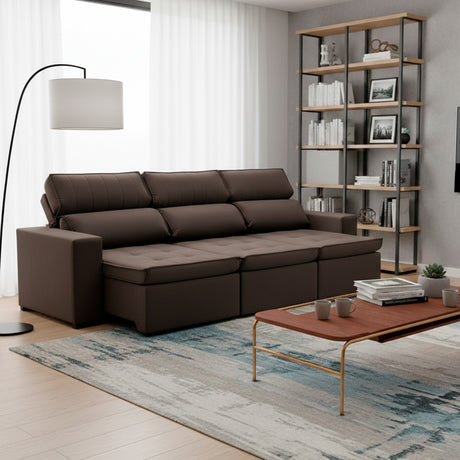 Sofá extensible de 3 cuerpos con tela de tercipelo color café  oscuro
