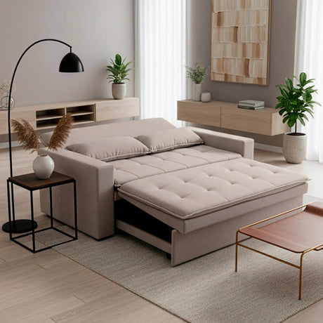 Sofá cama 2 cuerpos Londres con tela chenilla color café claro