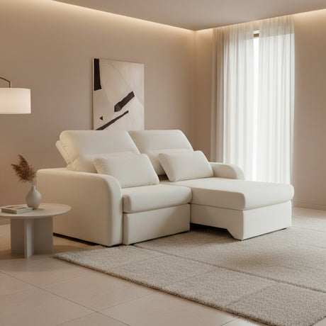 Sofá extensible de dos cuerpos, tapiz boucle color blanco 