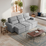 Sofá extensible y reclinable de 3 cuerpos tela chenille color gris