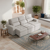 Sofá extensible y reclinable de 3 cuerpos tela chenille color crema