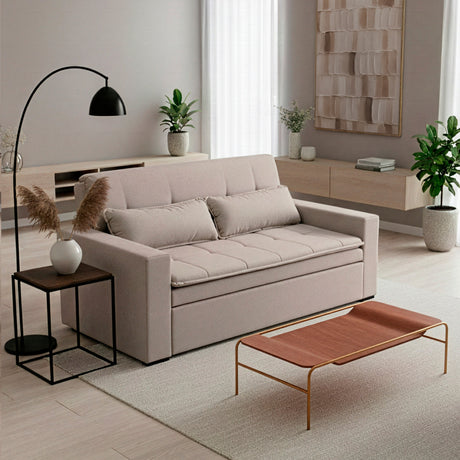 Sofá cama 2 cuerpos Londres con tela chenilla color café claro