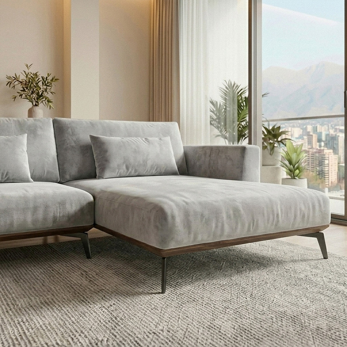 Sofá Seccional 3 Cuerpos Palace con Chaise Longue Derecho Tela Gris - 3.06m a Confección