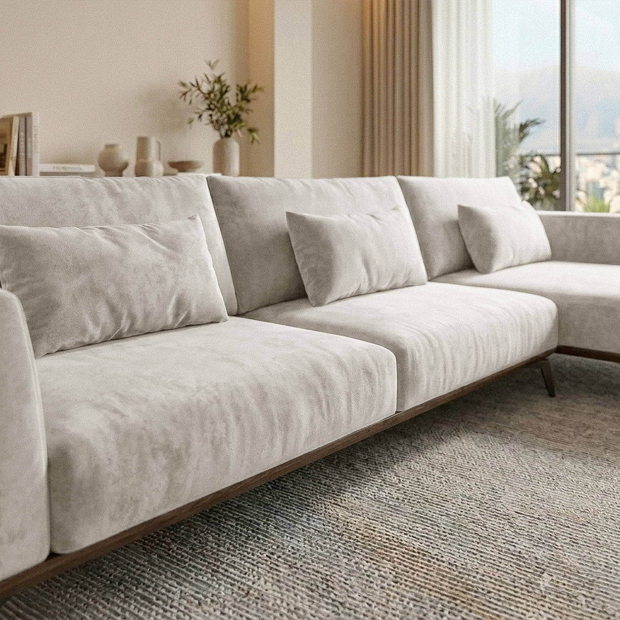 Sofá Seccional 3 Cuerpos Palace con Chaise Longue Derecho Tela Beige - 3.06m a Confección