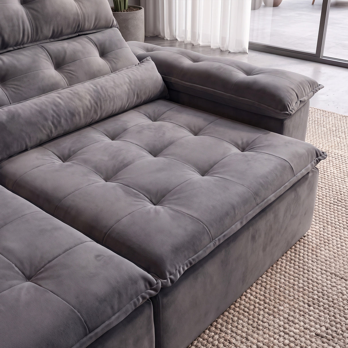 Sofá 2 Cuerpos Prediletto Tela Gris Oscuro - 2.40m