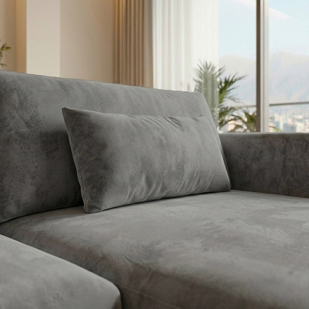 Sofá Seccional 3 Cuerpos Palace con Chaise Longue Derecho Tela Gris Oscuro - 2.76m a Confección