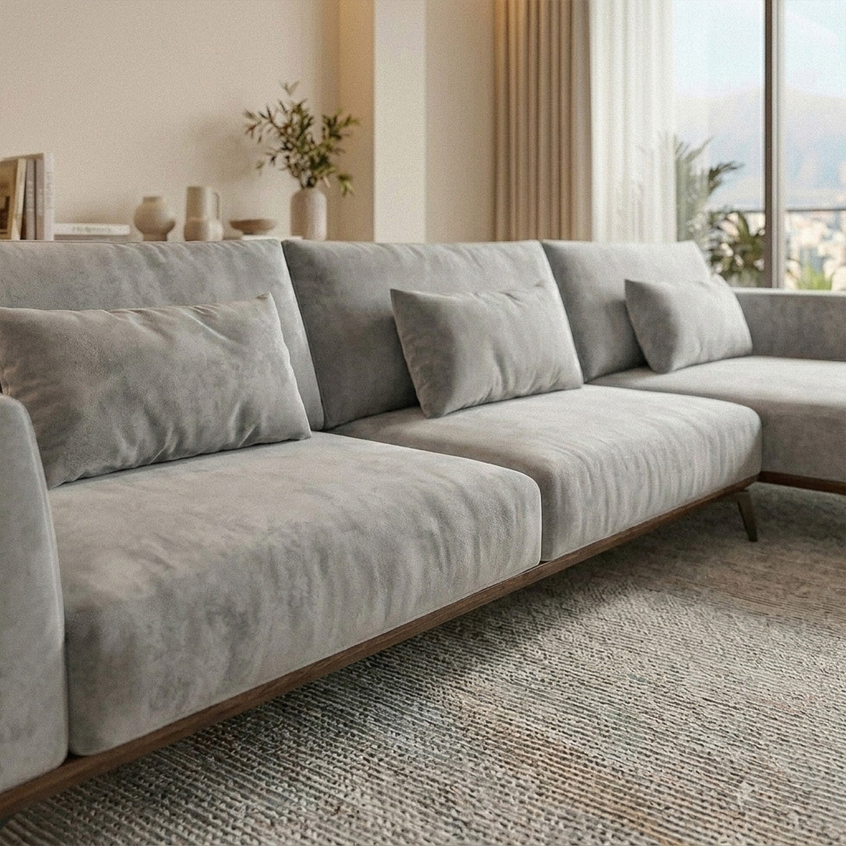 Sofá Seccional 3 Cuerpos Palace con Chaise Longue Derecho Tela Gris - 3.06m a Confección