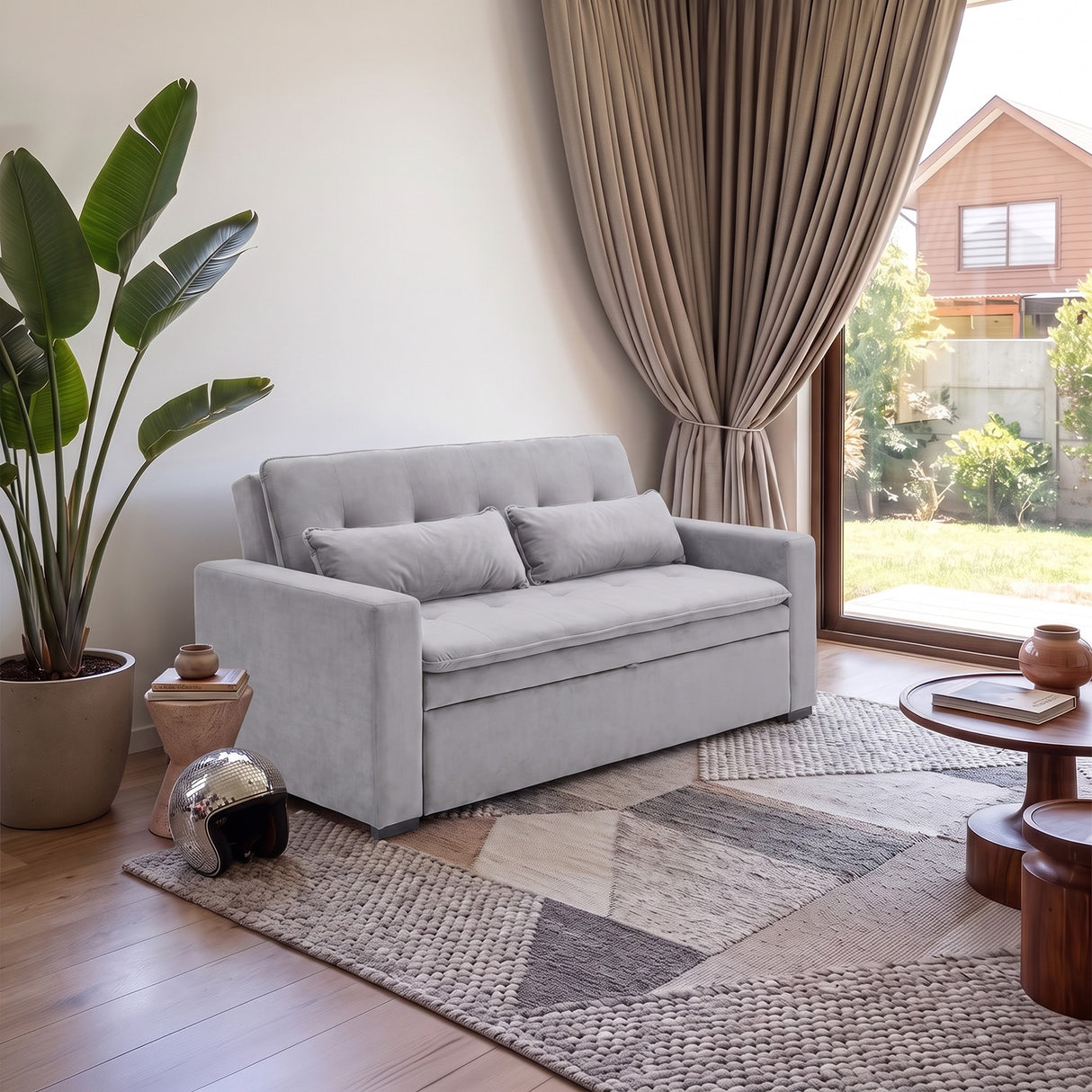 Sofá Cama 2 cuerpos Londres Tela Gris claro - 1.90m