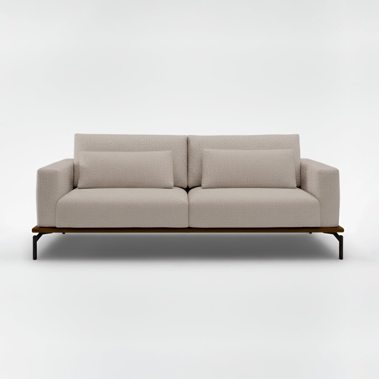 Sofá de dos cuerpos con detalles en eco cuero color chocolate