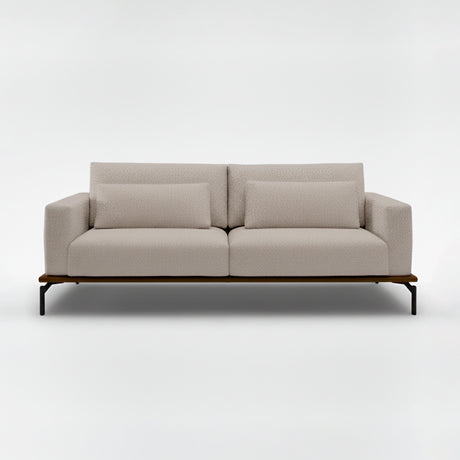 Sofá de dos cuerpos con detalles en eco cuero color chocolate