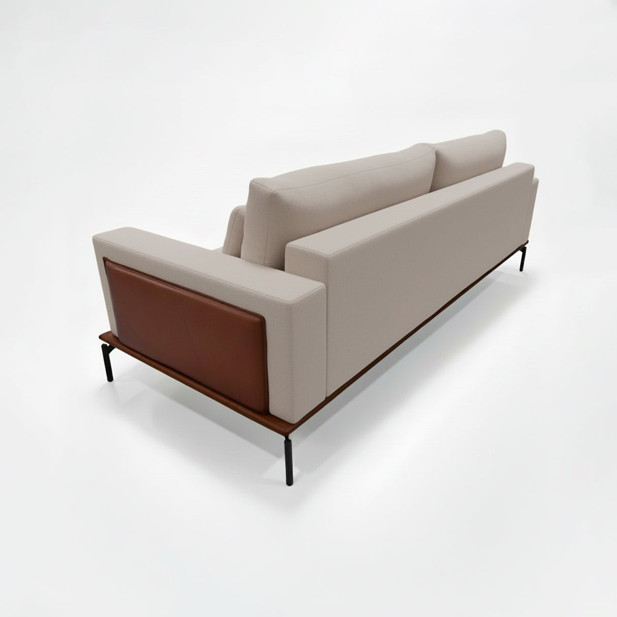 Sofá de dos cuerpos con detalles en eco cuero color chocolate