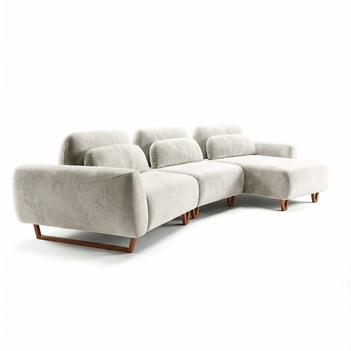 Sofá 3 Cuerpos Laguna con Chaise Longue Derecho Curvo Tela Beige - 3.42M X 1.38M