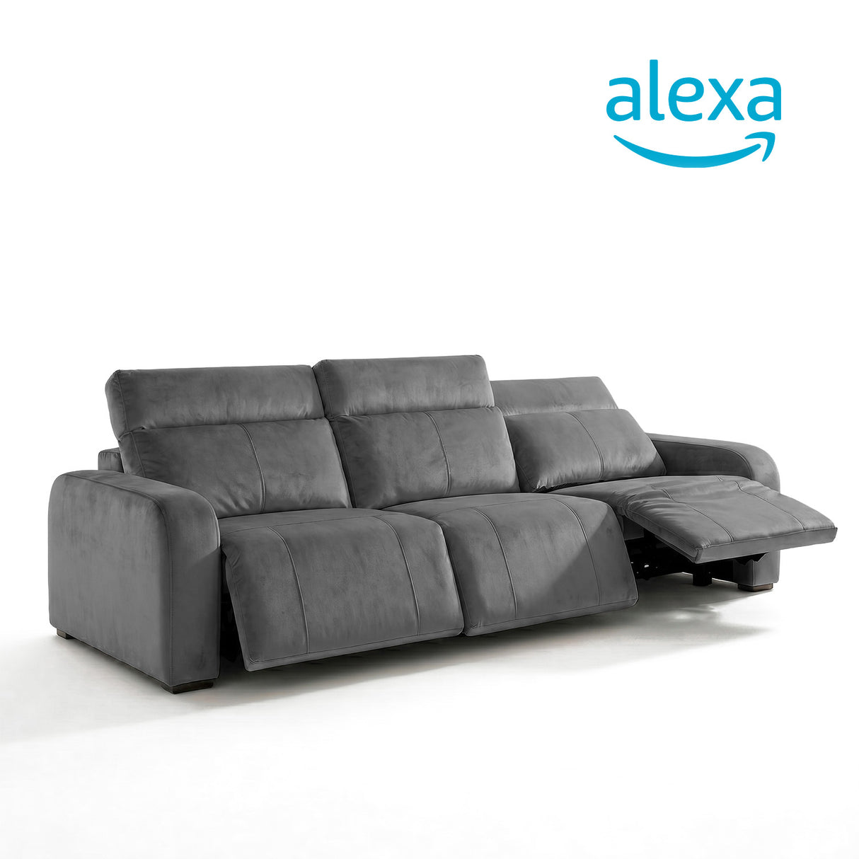 Sofá 3 Cuerpos Trivor Compatible con Alexa Tela Gris Oscuro - 3.12m a Confección