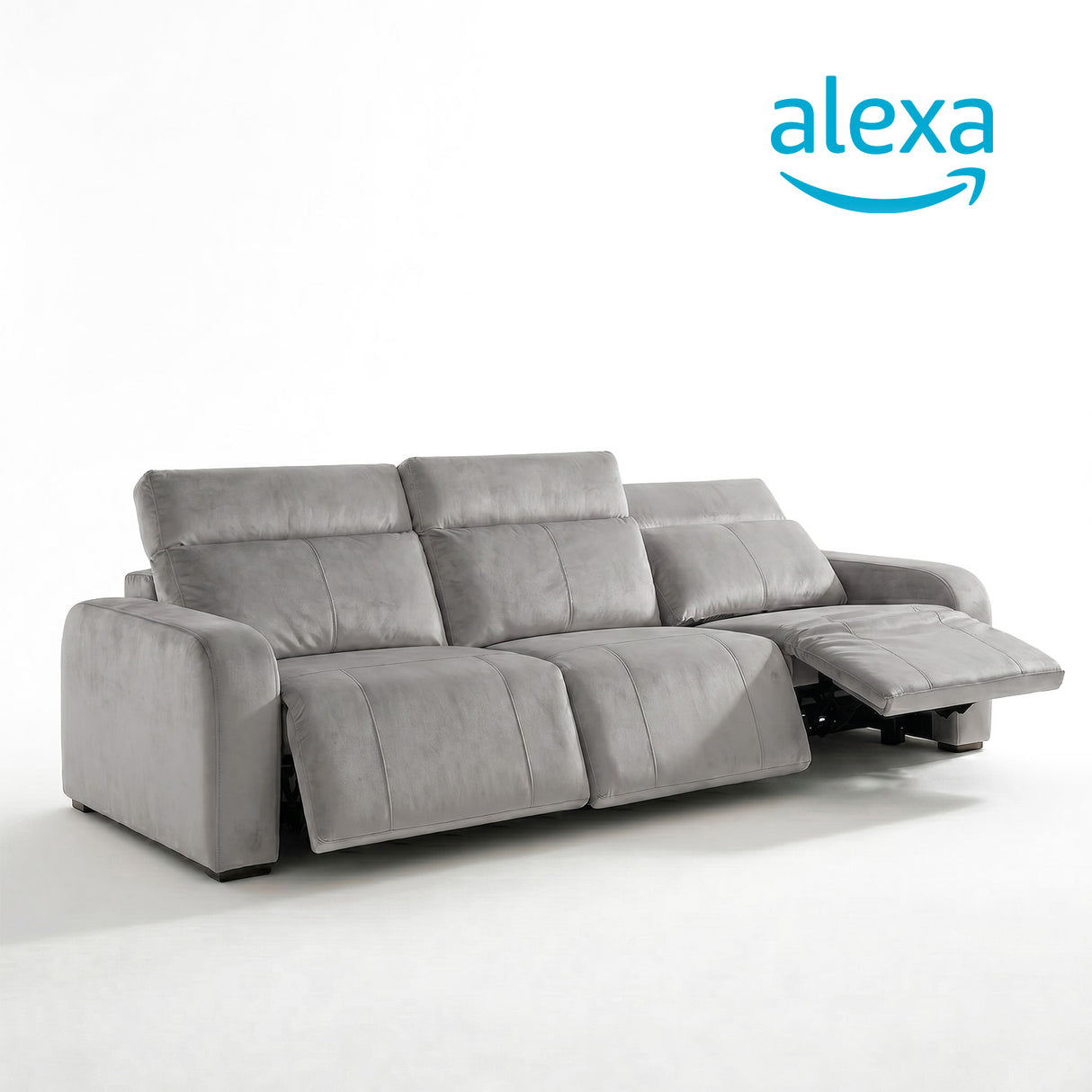 Sofá 2 Cuerpos Trivor Compatible con Alexa Tela Gris Claro - 2.82m a Confección
