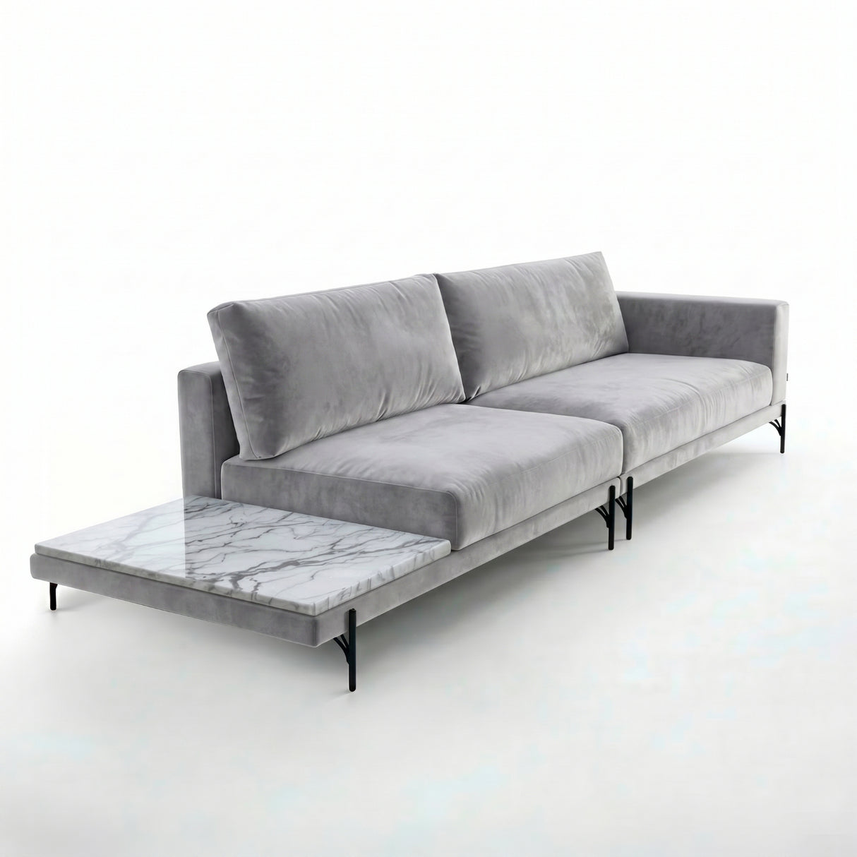 Sofá 2 Cuerpos Cobble con Mesa de Mármol Izquierdo Tela Gris Claro - 2.40m