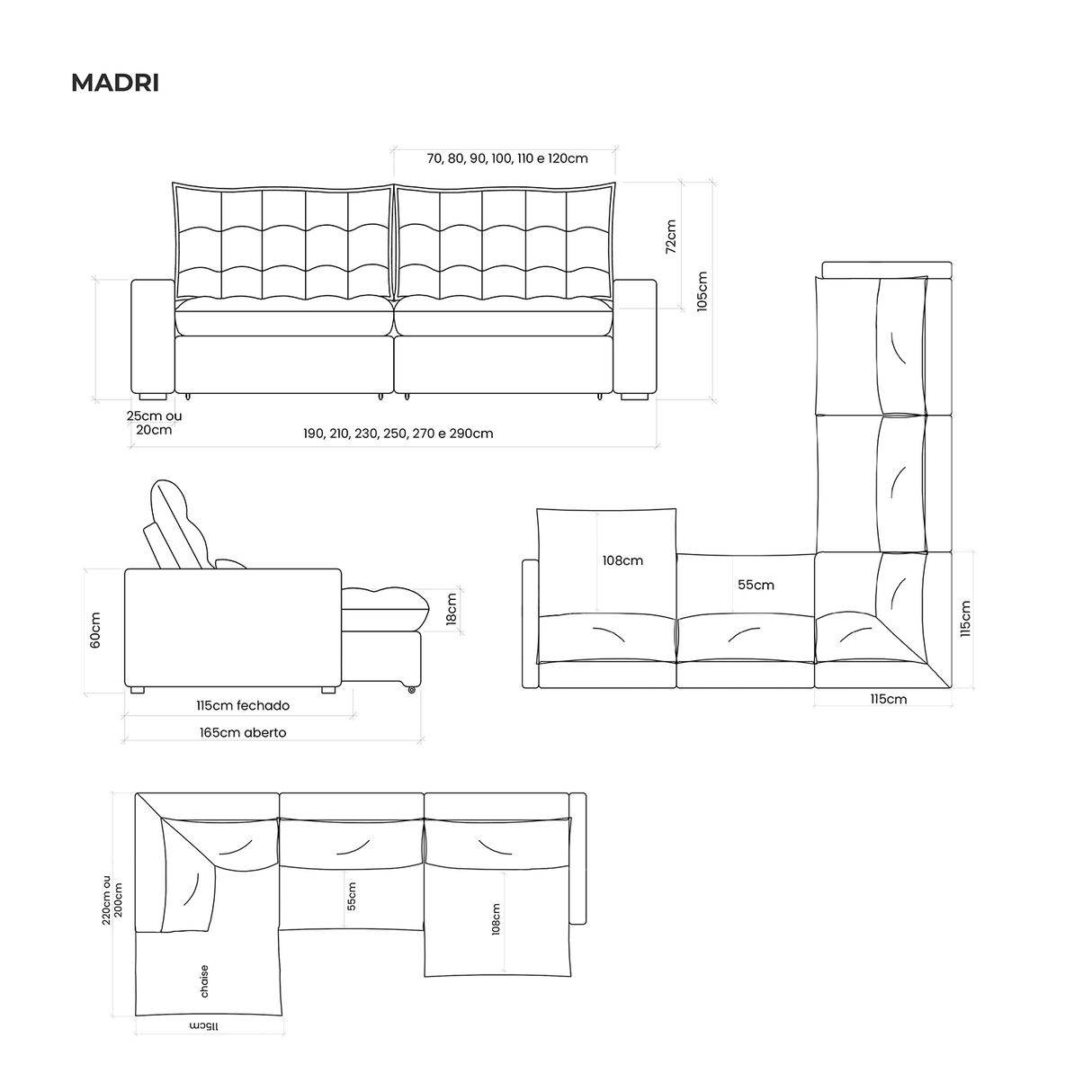 Sofá extensible y reclinable Madri