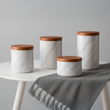 Set de 4 Frascos Mármol + Bandeja Negra Kelida Porcelana