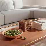 Mesa de centro rectangular de madera con base de acero