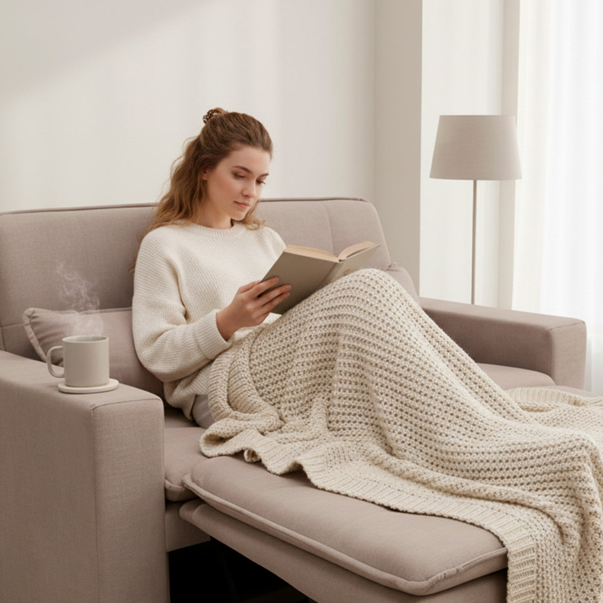 Sofá cama 2 cuerpos color café claro un metro con 50cm de ancho.