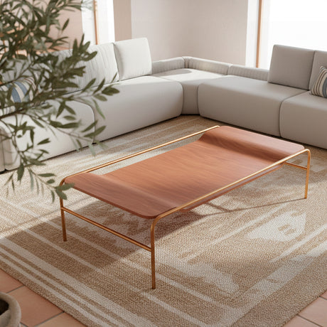 Mesa de centro rectangular de madera con base de acero