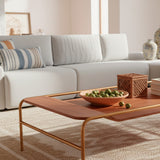 Mesa de centro rectangular de madera con base de acero