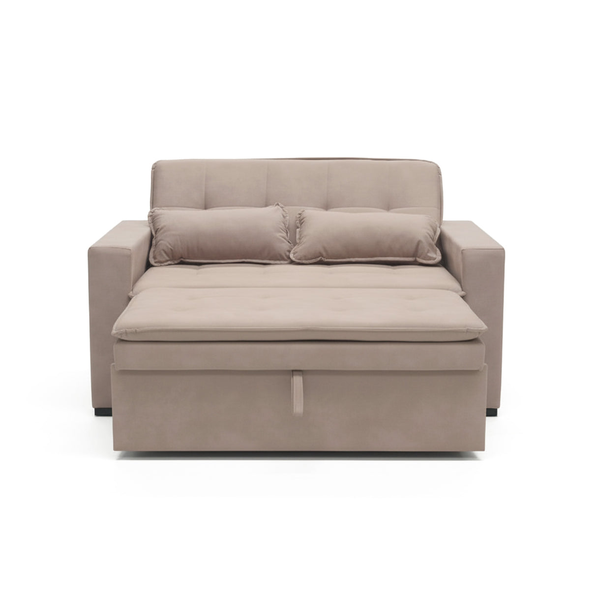 Sofá cama 2 cuerpos color café claro un metro con 50cm de ancho.