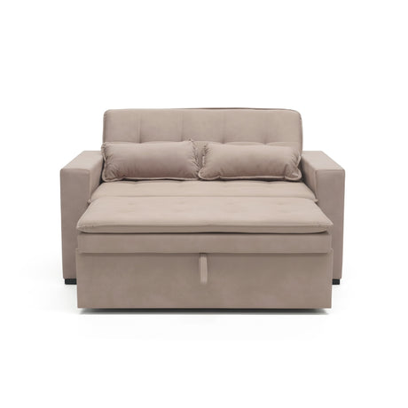 Sofá cama 2 cuerpos color café claro un metro con 50cm de ancho.