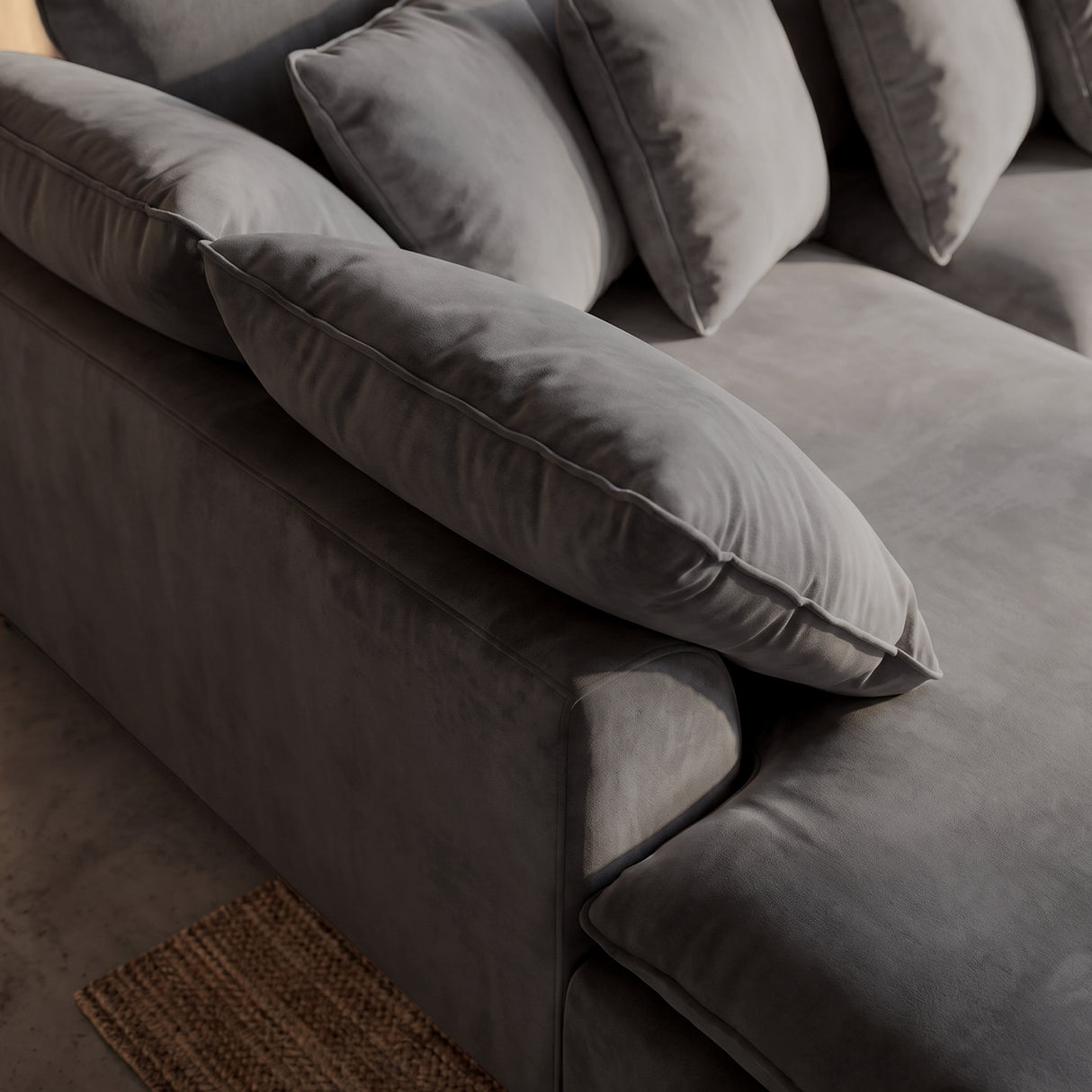 Sofá Seccional 3 Cuerpos Atualittá con Chaise Longue Izquierdo Tela Gris Oscuro - 2.87 x 2.05m a Confección