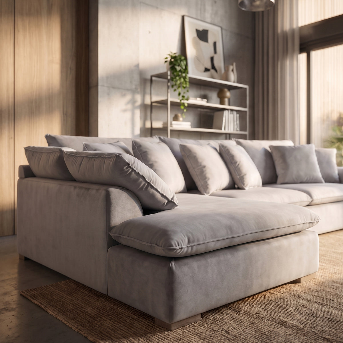 Sofá Seccional 3 Cuerpos Atualittá con Chaise Longue Izquierdo Tela Gris Claro - 2.67 x 1.85m a Confección