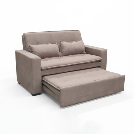 Sofá cama 2 cuerpos color café claro un metro con 50cm de ancho.