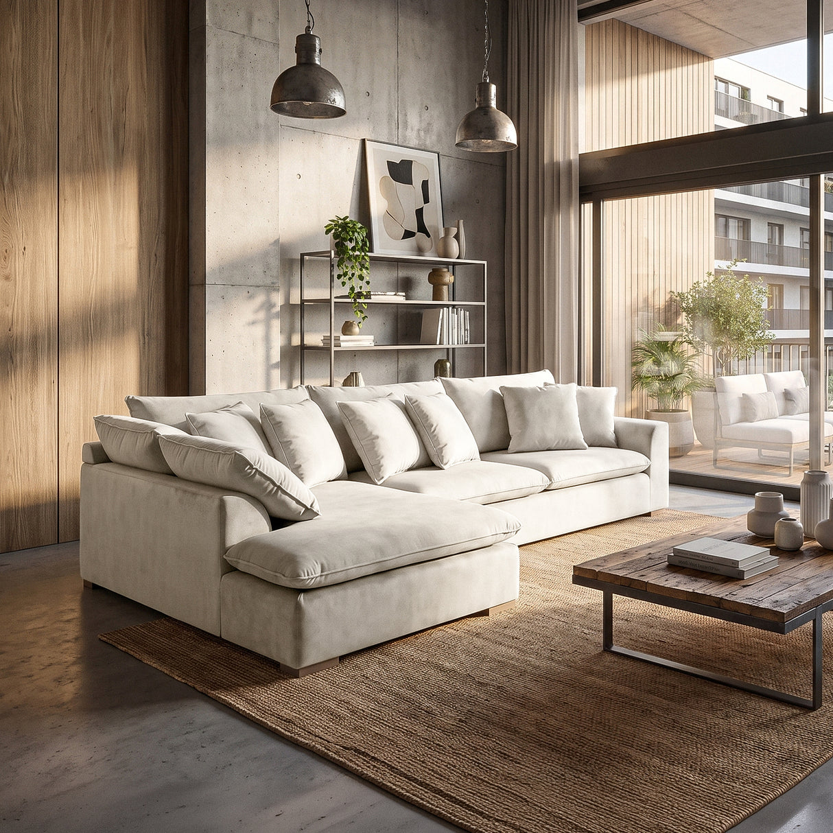 Sofá Seccional 3 Cuerpos Atualittá con Chaise Longue Izquierdo Tela Beige - 2.87 x 2.05m a Confección