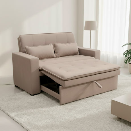 Sofá cama 2 cuerpos color café claro un metro con 50cm de ancho.