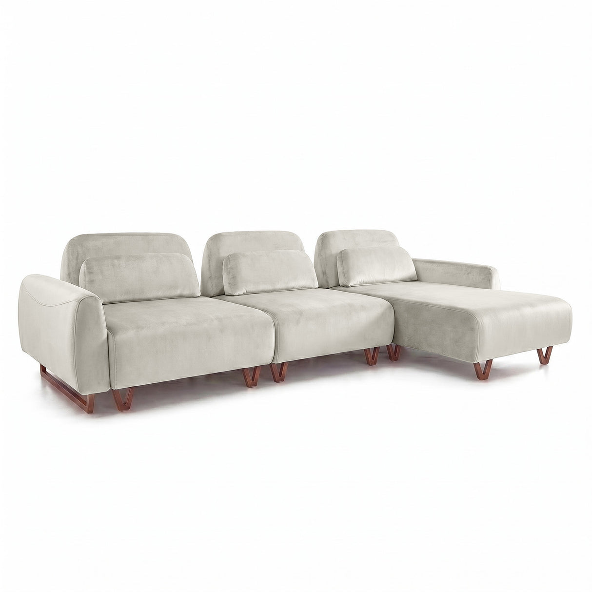 Sofá 3 cuerpos Laguna con Chaise Derecho Tela Beige - 3.38x1.38m