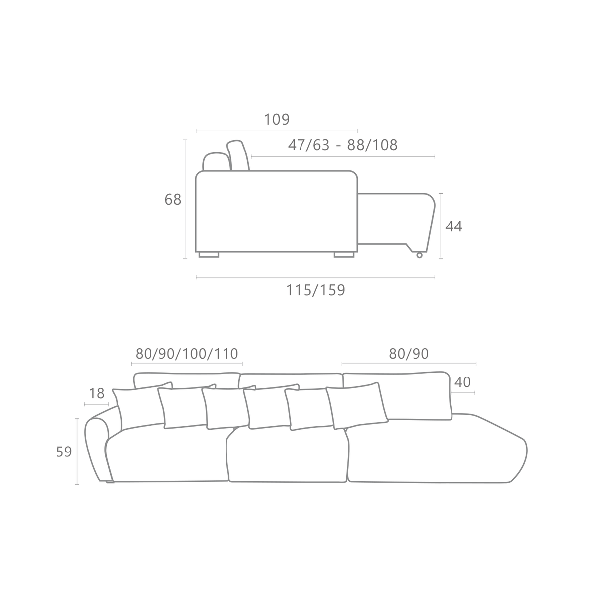Sofá extensible Solana con pouf