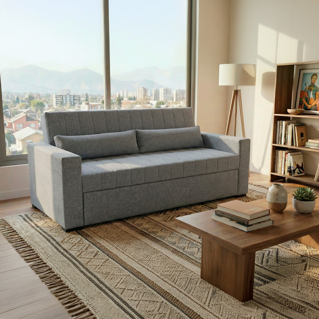 sofá cama de dos cuerpos color gris 