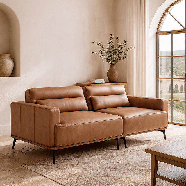 sofa de cuero 2 cuerpos color cafe